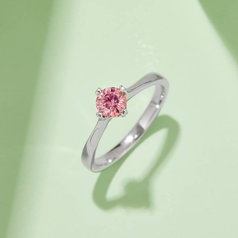 直臂心心相印S925银镀白金MoissaniteWomen's Ring50分D级